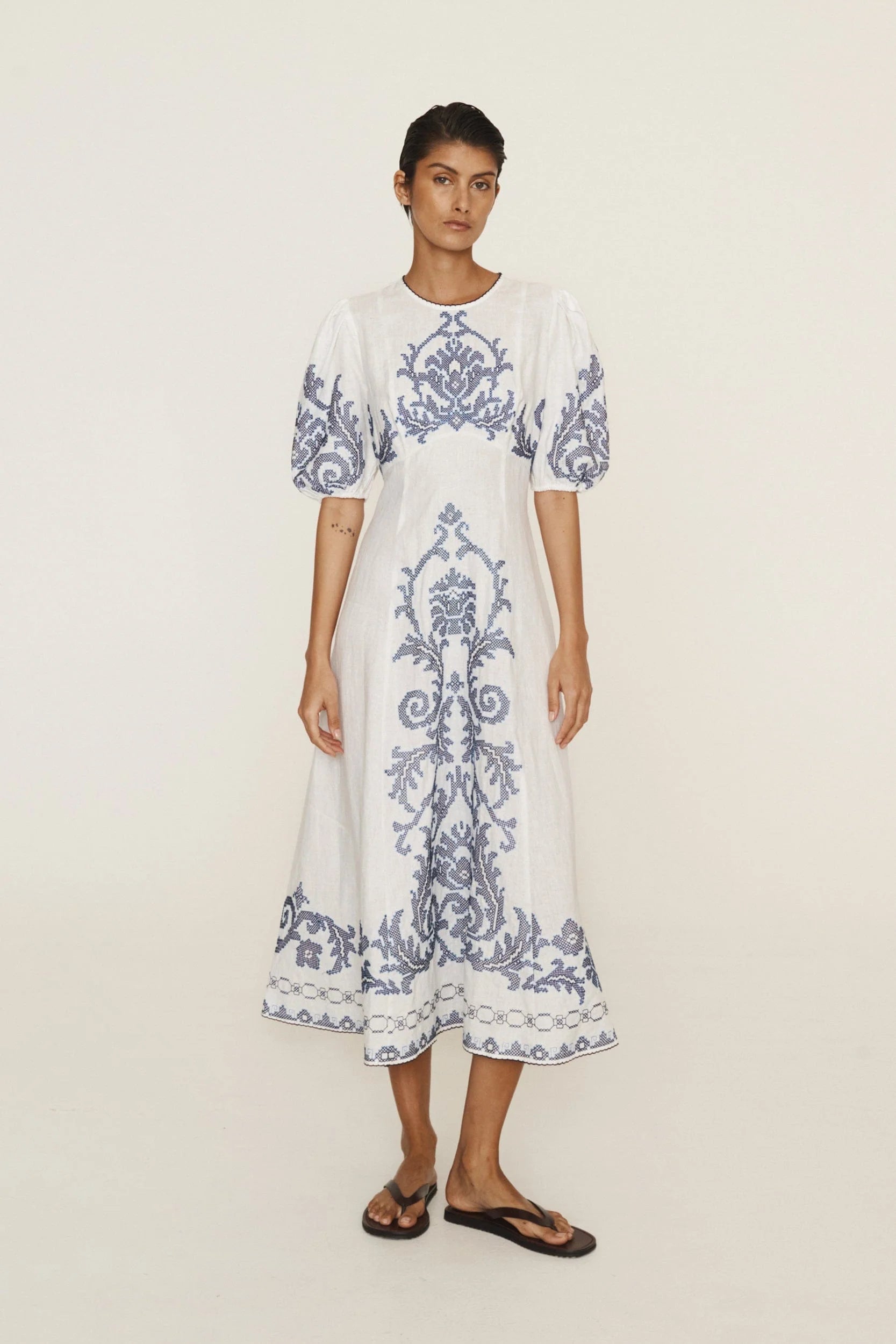 HAZEL EMBROIDERED MIDI DRESS
