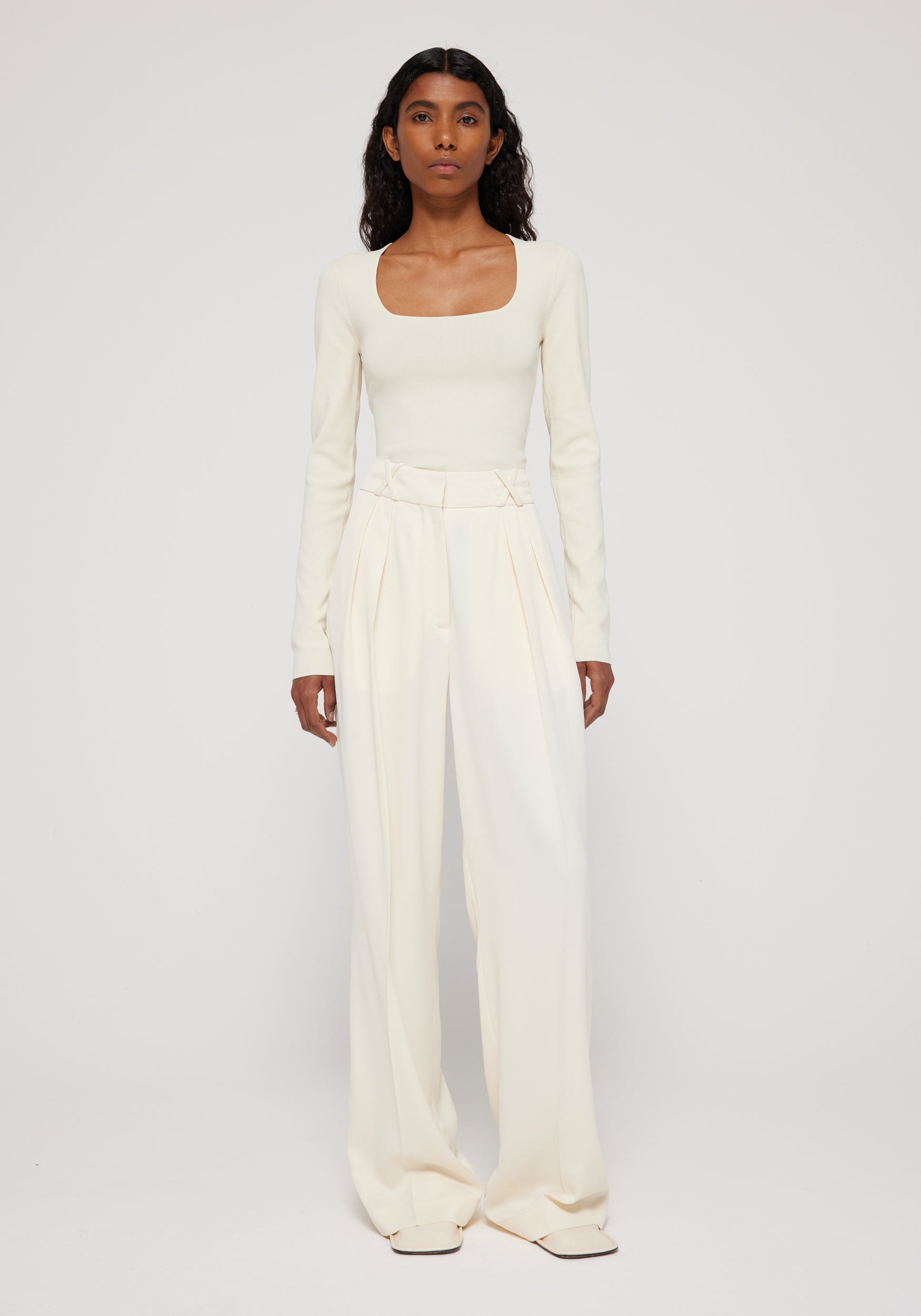 WIDE LEG TAILORED TROUSERS IVORY