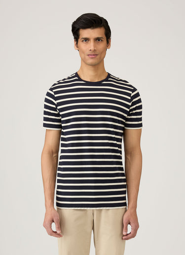 SHORT SLEEVE CREWNECK T-SHIRT NAVY/ECRU BRETON STRIPE