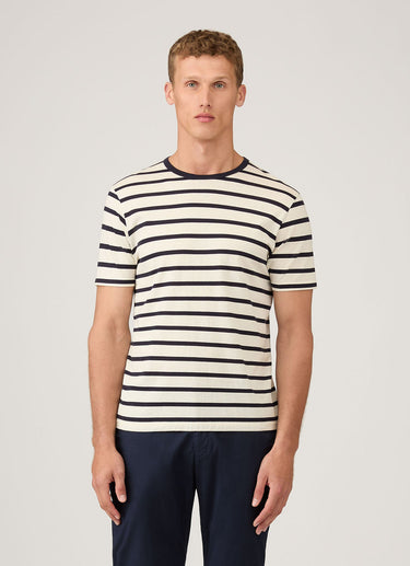 SHORT SLEEVE CREWNECK T-SHIRT ECRU/NAVY BRETON STRIPE