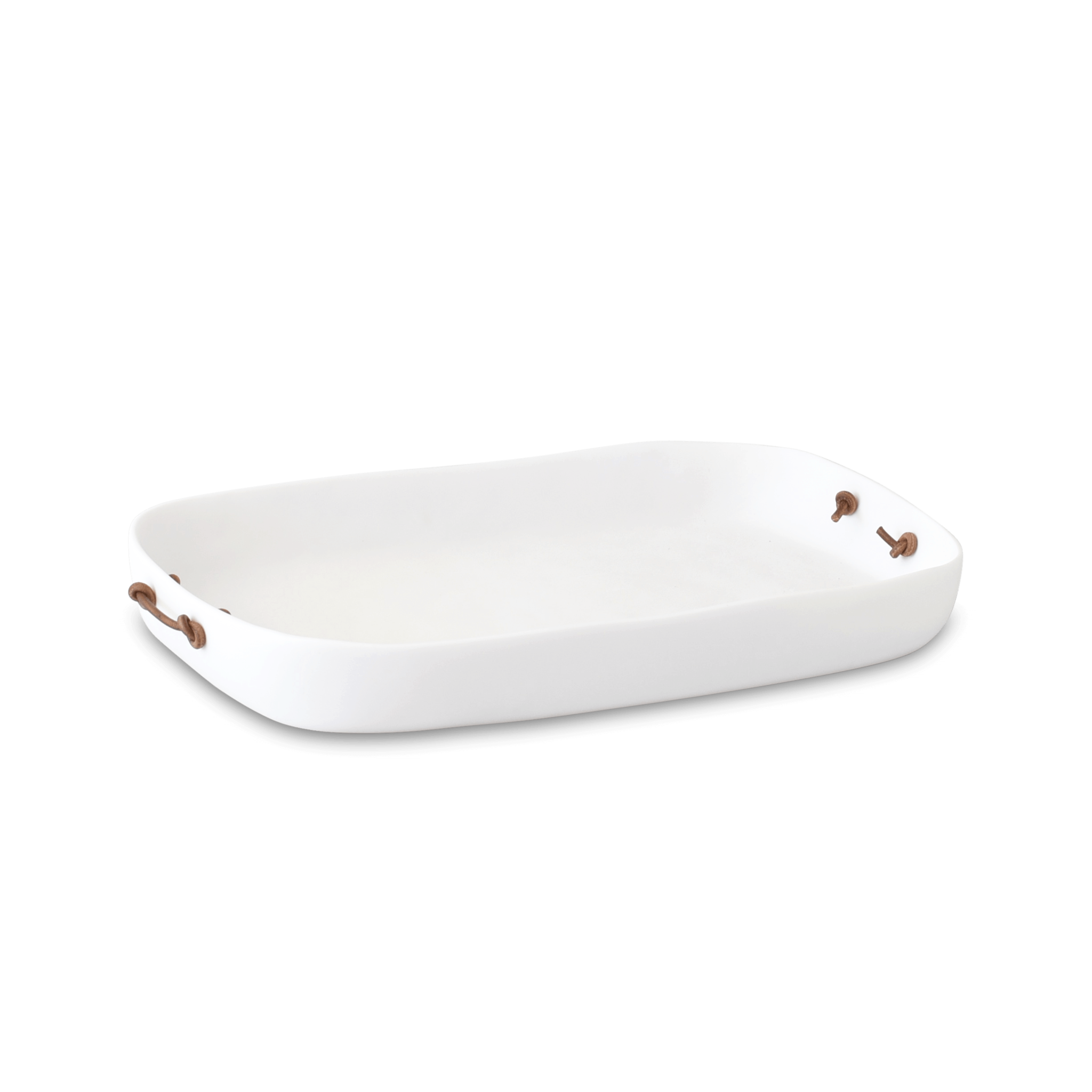 CUADRADO EXTRA LARGE TRAY WITH LEATHER HANDLE, WHITE
