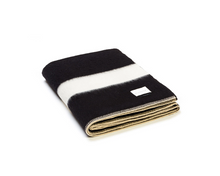 Load image into Gallery viewer, THE SIEMPRE RECYCLED BLANKET IN BLACK WITH IVORY STRIPE