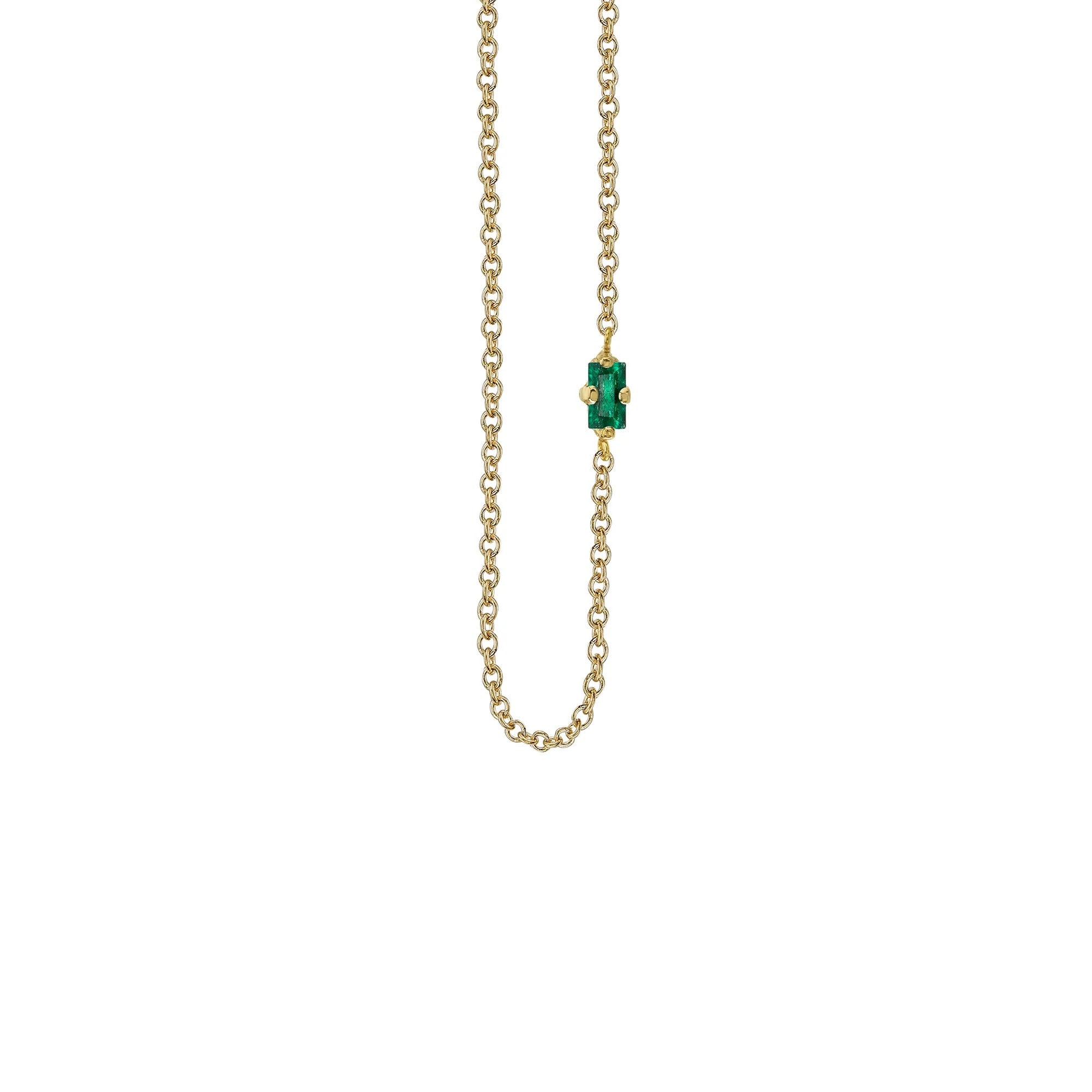 FLOATING NECKLACE WITH EMERALD BAGUETTE 16"