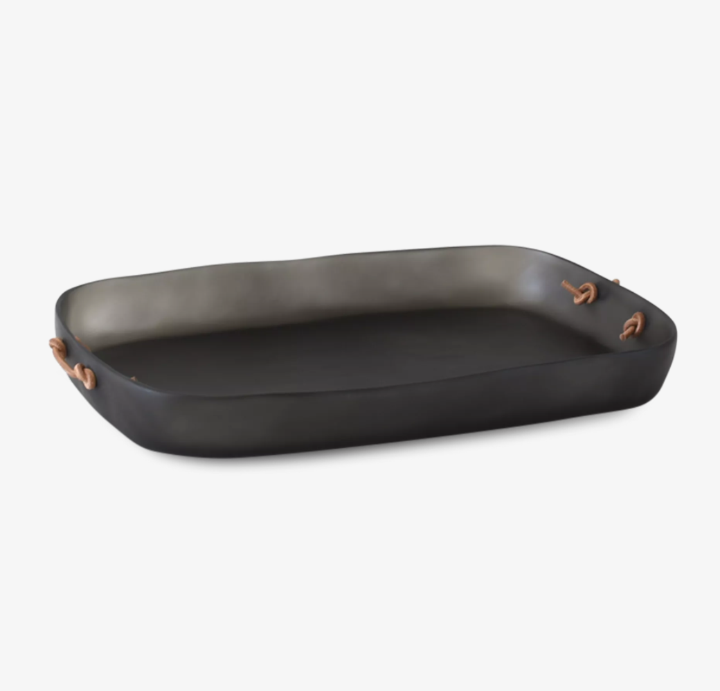 CUADRADO EXTRA LARGE TRAY WITH LEATHER HANDLE, GREY