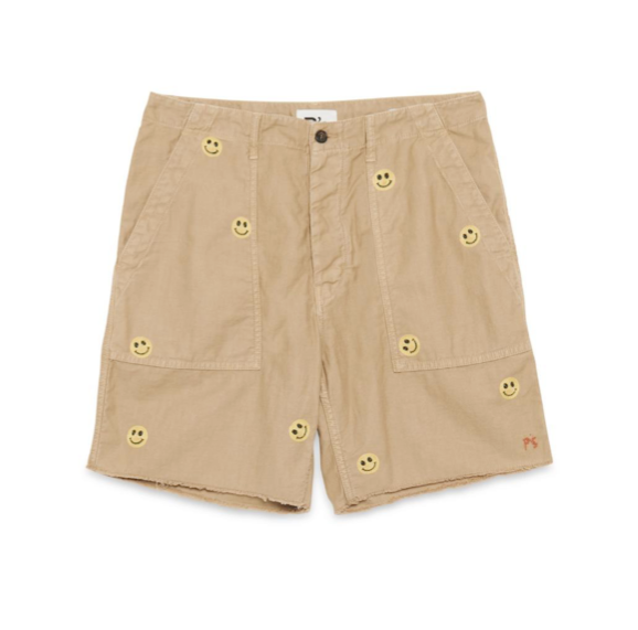 HAPPY EMBROIDERED SHORT SAND