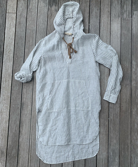 LINEN HOODIE TUNIC SALT WHITE/ASH
